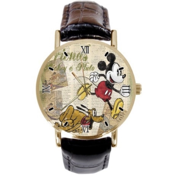 Mickey & Pluto Custom PU Leather Analog Watch NWT - Picture 2 of 7